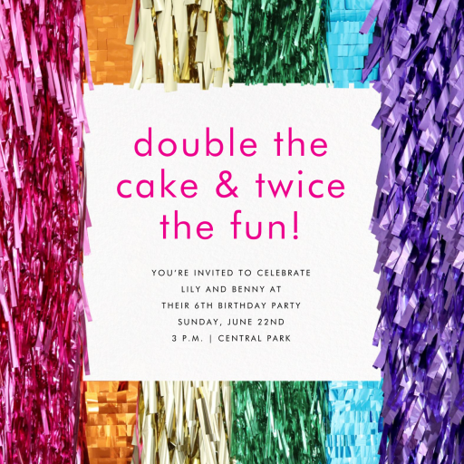 Rainbow Tinsel Fringe Border - Birthday Invitation by CONFETTISYSTEM