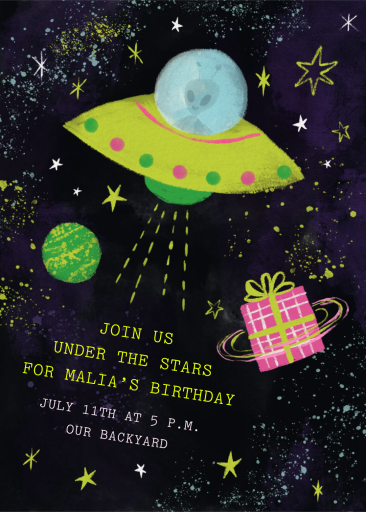 Outer Space UFO Birthday Invitation