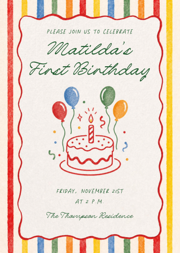 Festive Cake and Balloons - First Birthday Invitation by Paperless Post
