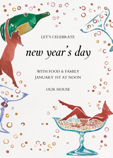 Foxes with Champagne Invitation