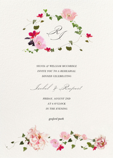 Floral Vine Monogram - Rehearsal Dinner Invitation by  Monique Lhuillier