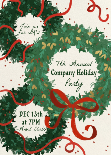 Holiday Wreaths Ribbon Invitation