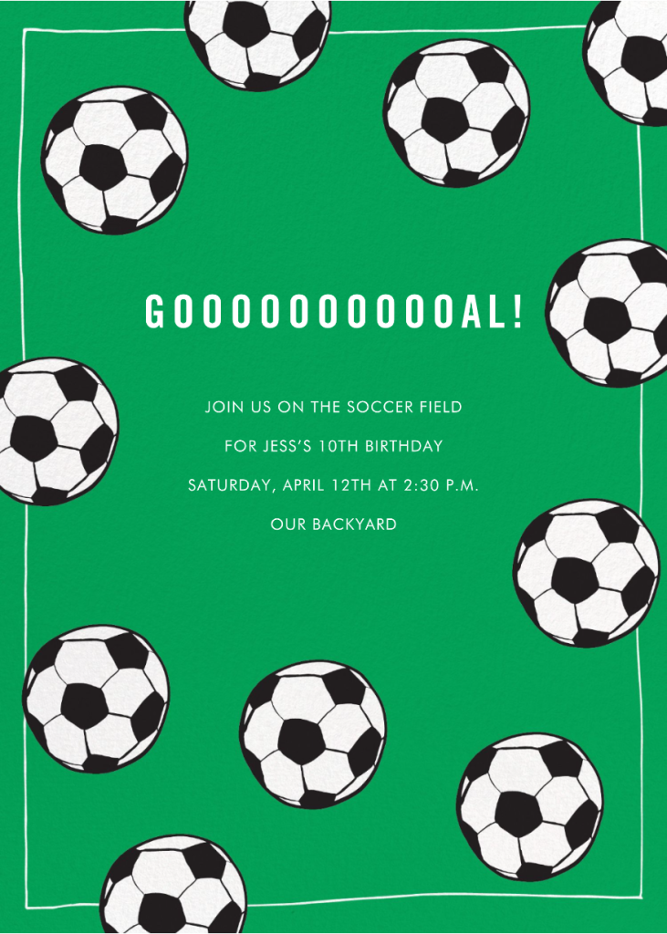 Futbol - Emerald - Birthday Invitation - Linda and Harriett