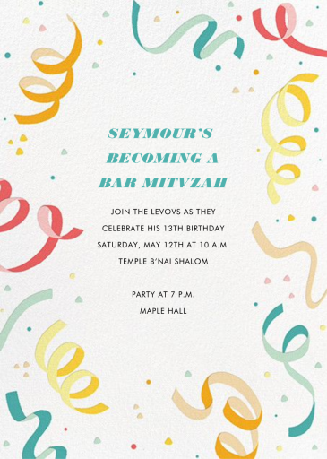 Confetti and Streamers - Bar & Bat Mitzvah Invitation by Paperless Post