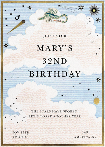 Celestial Clouds Birthday Invitation