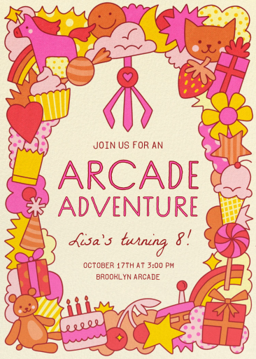 Doodle Arcade Birthday Invitation