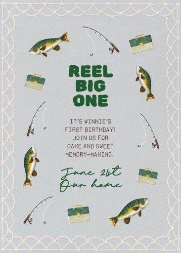 Fishing Theme First Birthday Invitation