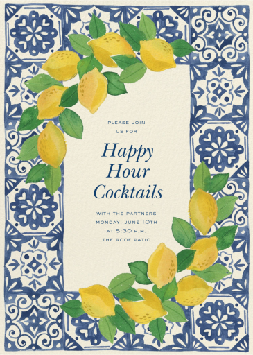 Amalfi Lemons Blue Tile - Happy Hour Invitation by Paperless Post