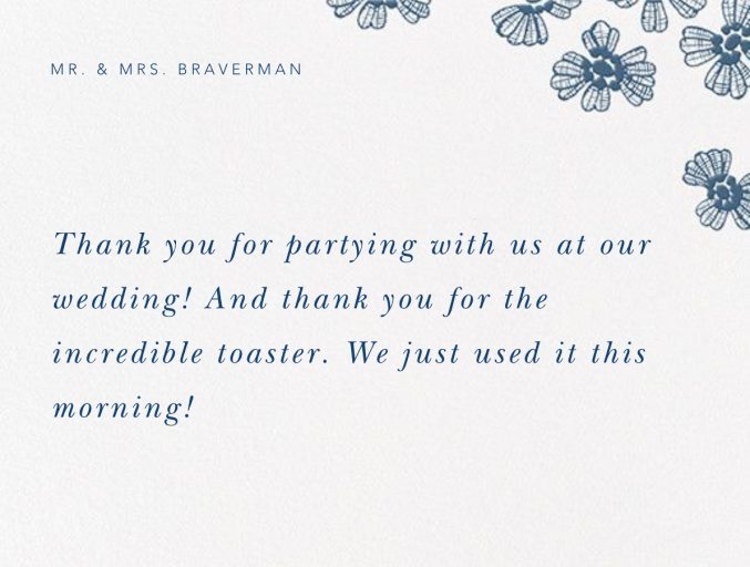 Petals on Lace Thank You by Oscar de la Renta