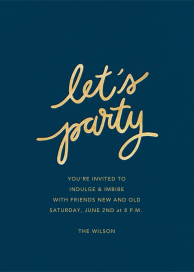 Metallic Script Let's Party Invitation