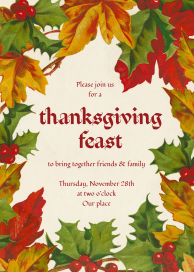 Holly and Autumn Leaf Invitation