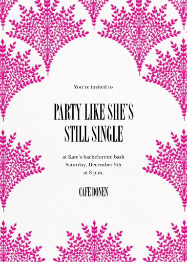 Fanned Frond - Bachelorette Party Invitation by Carolina Herrera
