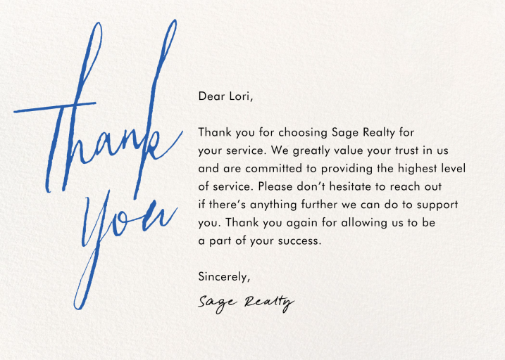 Thank You Cursive - Business Greeting Card by Paperless Post