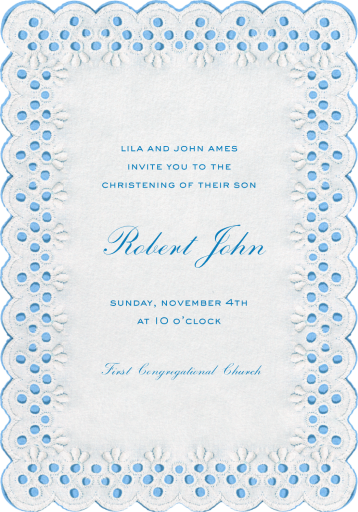 Sweet Embroidery - Baptism & Christening Invitation by Stephanie Fishwick