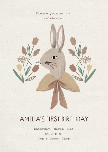 Bun Vivant - Floral - First Birthday Invitation by Merrilee Liddiard