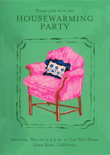 Pink Accent Chair - Housewarming Invitation by Iris + Marie