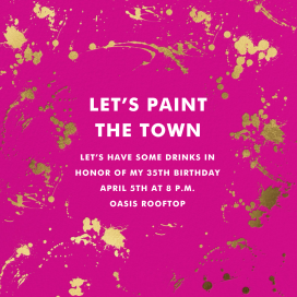 Invitación con salpicaduras de pintura en oro rosa