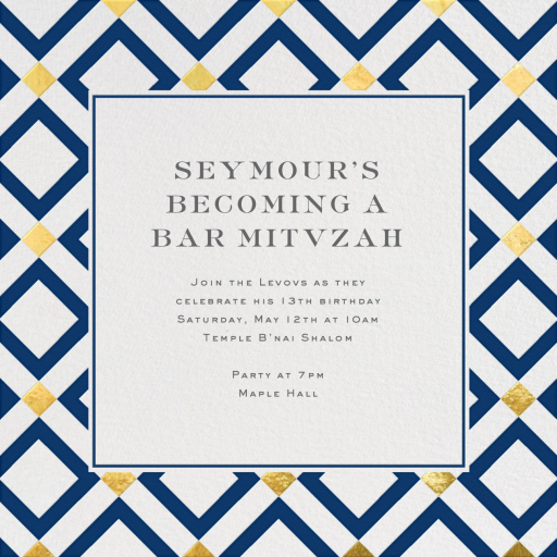 Gold Diamond Tile - Bar & Bat Mitzvah Invitation by Jonathan Adler