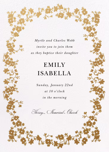 Gilded Petals - Baptism & Christening Invitation by Monique Lhuillier