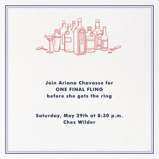 Free Drinks - Bachelorette Party Invitation by Derek Blasberg - Back