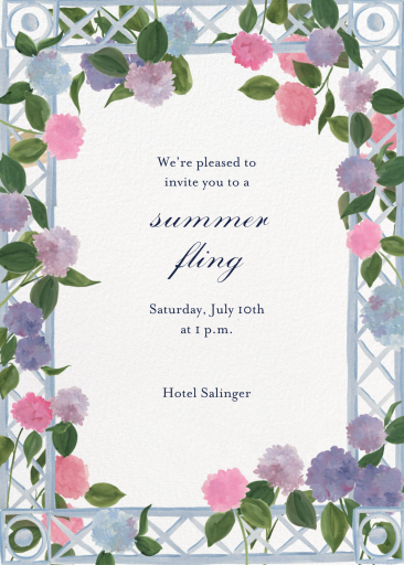 Hydrangea Trellis - Invitation by Tara Roma Gill