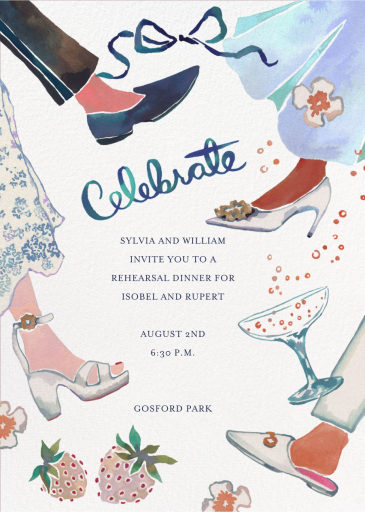 Watercolor Dancing Shoes - Rehearsal Dinner Invitation by Happy Menocal
