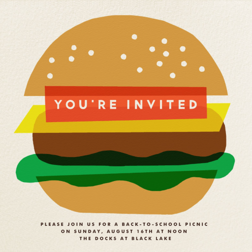 Burger and Bun - Back to School Invitation by The Indigo Bunting