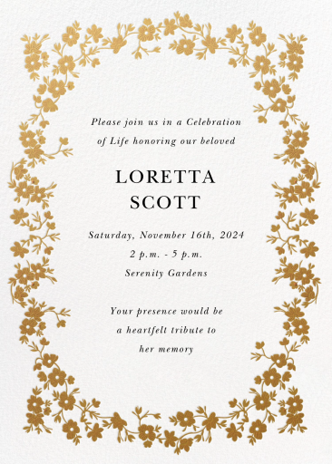 Gilded Petals - Memorial Service Invitation by  Monique Lhuillier