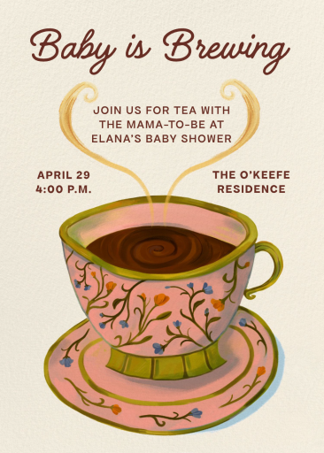 Floral Tea Cup Baby Invitation