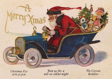 Vintage Santa in Car Invitation