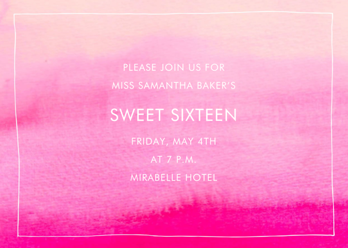 Pink Watercolor - Sweet 16 Invitation by Linda and Harriett