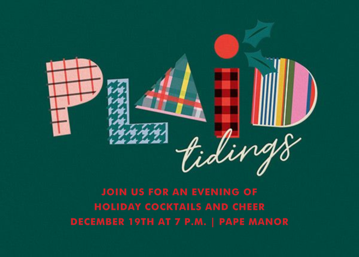Plaid Tidings - Holiday Party Invitation by Cheree Berry Paper & Design