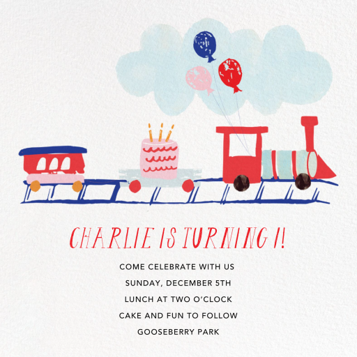 Train Crossing Ahead - First Birthday Invitation by Mr. Boddington's Studio