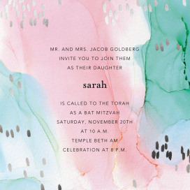 Watercolor Pastel - Bar & Bat Mitzvah Invitation by Ashley G