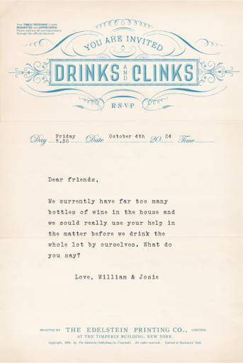 Open Letter - Drinks and Clinks - Invitation by Annie Atkins