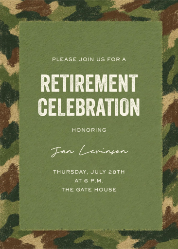 Camo Pattern Retirement Invitation