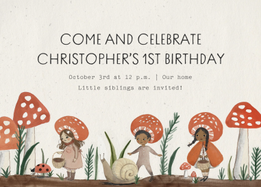 Toadstool Tots - First Birthday Invitation by Merrilee Liddiard