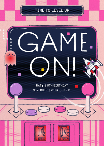 Pink Arcade Game Party Invitation