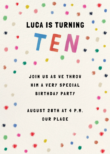 Confetti Dots - Birthday Invitation by Mr. Boddington's Studio