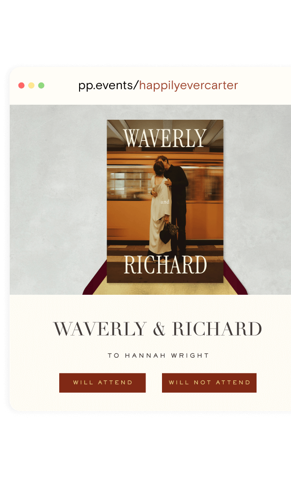 An event page that says 'Waverly and Richard' with options to RSVP