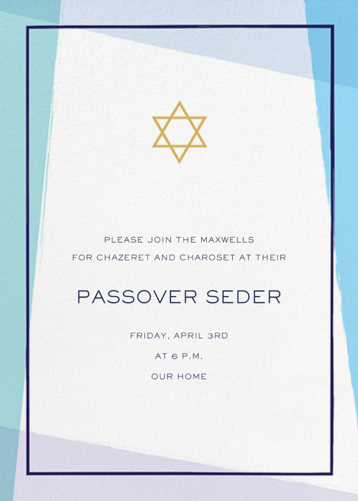 Tekhelet Passover Invitation Send online instantly RSVP tracking