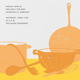 Invitación con utensilios de cocina y ollas