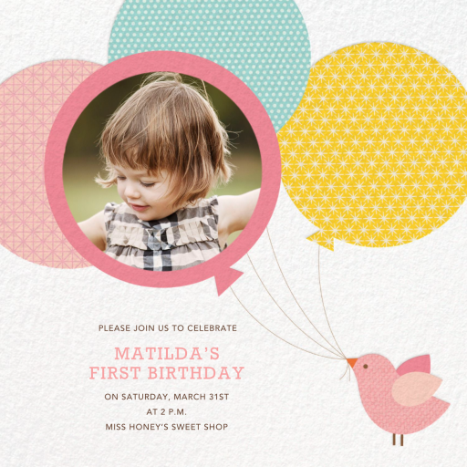 Bird Balloon - First Birthday Invitation by Petit Collage