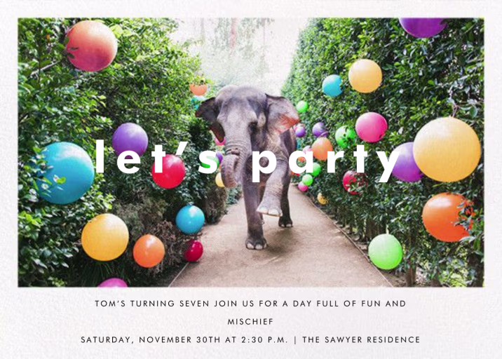 Elephant with Balloons II - Birthday Invitation by Gray Malin