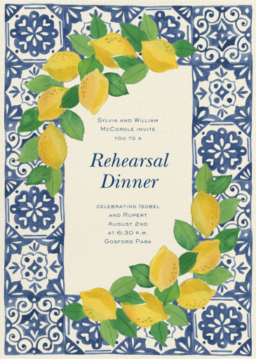 Amalfi Lemons Blue Tile - Rehearsal Dinner Invitation by Paperless Post