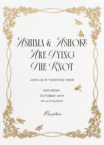 Gold Floral Butterfly Invitation