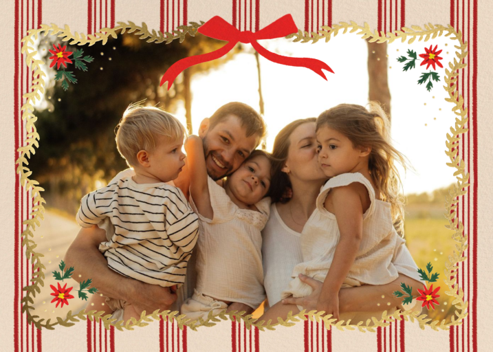 Photo Poinsettia Bow Holiday Card