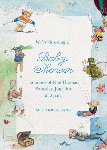 Watercolor Sports Bears Invitation