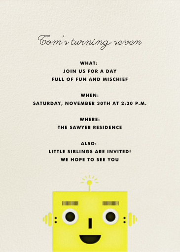 Indigo Robot - Birthday Invitation by The Indigo Bunting - Back