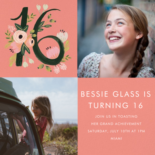 Botanic Numerals Multi-Photo - Sweet 16 Invitation by Rifle Paper Co.